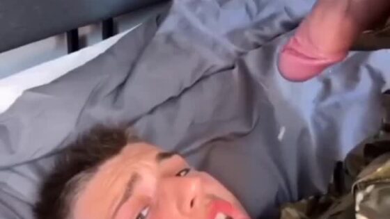 Soldier cums in his mouth
