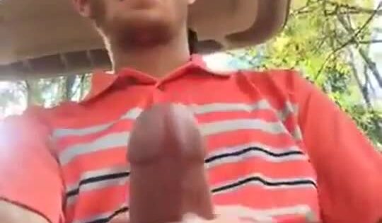 Young redneck jerking  cumming in his golf cart