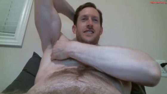 Hairy Muscle Guy Shows Blonde Pubes On Cam