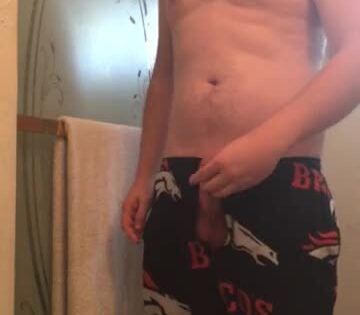 Redneck With Ginger Beard Shows Off In Bathroom